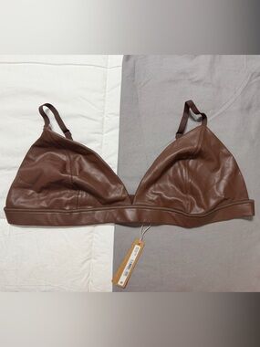Skims Brown Faux Leather Bralette Top